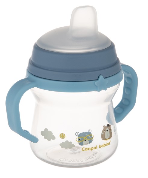 Nevylévací hrníček Canpol Babies s měkkým náustkem - Bonjour, modrý, 150 ml