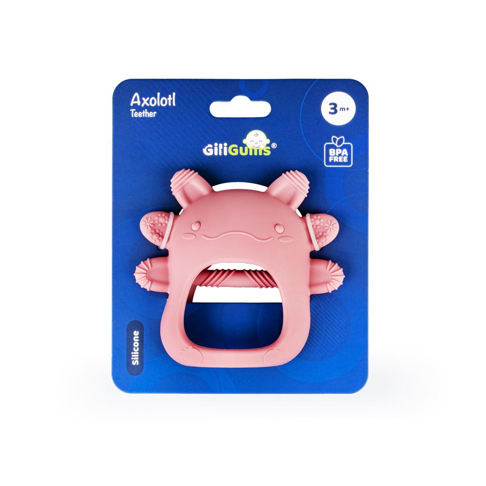 Silikonové kousátko Axolotl - růžové, 3m+