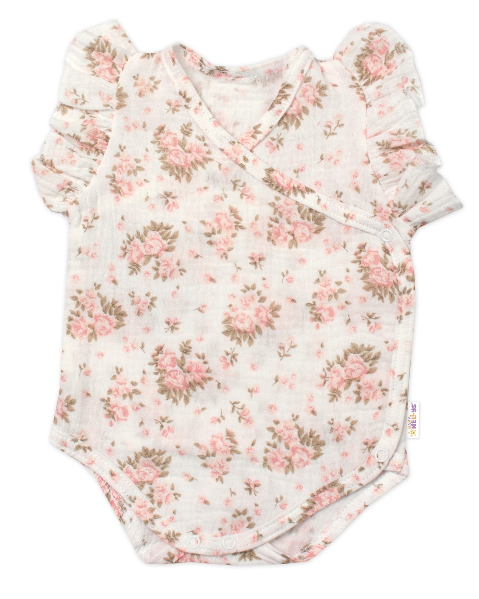 Zavinovací body, kraťasky + čelenka, mušelín, Pivoňky, Baby Nellys, smetanové, vel. 68