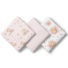 Mušelínové pleny pro miminko 3 ks 70 × 70 cm z jemné bavlny - růžové, Srnky a růžičky