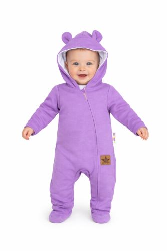 Baby Nellys Kojenecký teplákový overal s kapucí Teddy - fialový (2)
