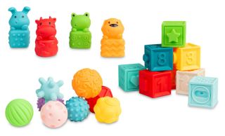Toyz Měkké senzorické kostky 20 ks – s čísly a míčky, 6m+ Toyz Měkké senzorické kostky 20 ks – s čísly a míčky, 6m+