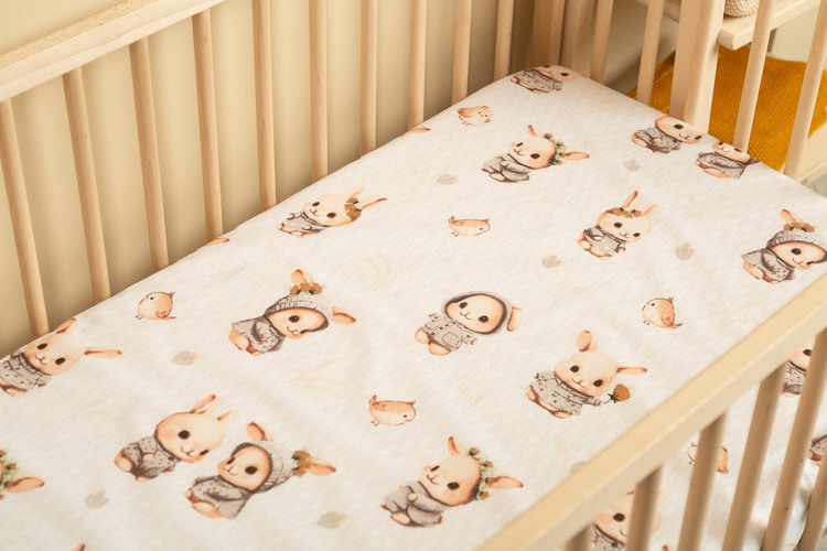 Prostěradlo do postýlky 60x120, Králičci, béžové