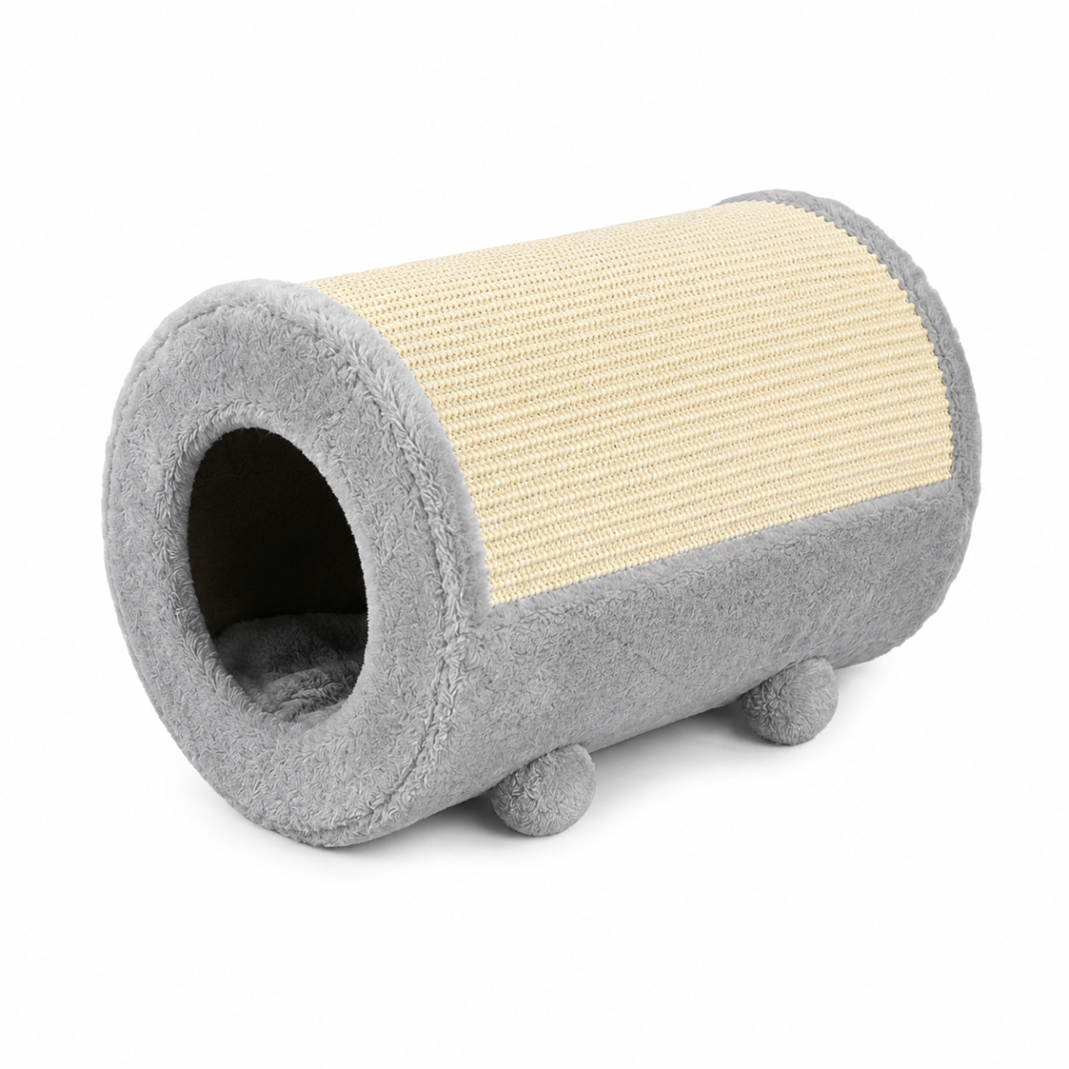 Škrabadlo pro kočky 3v1 s pelíškem a sisalem, hrací válec O 27 × 39 cm - šedé