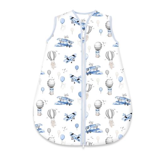 Spací vak, bavlna, celoroční na zip 74 cm, Letadla a balón - modrá