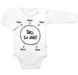 Body dlouhý rukáv s vtipným textem Baby Nellys, Tati, to dáš! - bílé