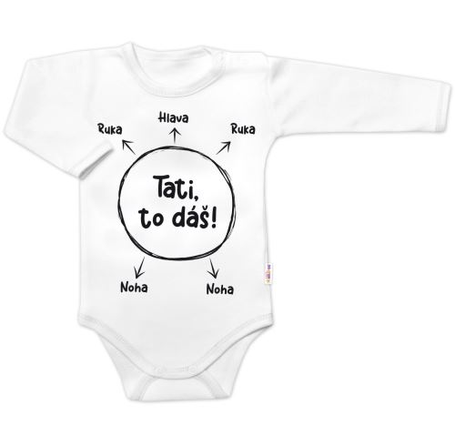 Body dlouhý rukáv s vtipným textem Baby Nellys, Tati, to dáš! - bílé