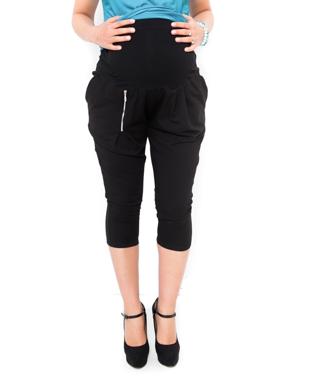 Be MaaMaa Těhotenské teplákové kalhoty Tonya  3/4  - černé, vel. S