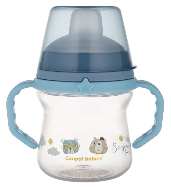 Nevylévací hrníček Canpol Babies s měkkým náustkem - Bonjour, modrý, 150 ml