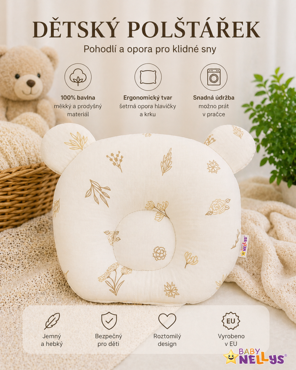 Mušelínový tvarovaný polštářek Louka Nature, béžová