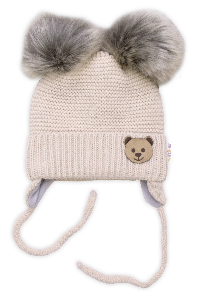 Dětská sada, zimní čepice s šálou + rukavičky 3D, Teddy Bear - béžová