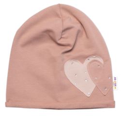 Dětská čepice bavlna, Srdíčka s kamínky, Baby Nellys, cappuccino (1)