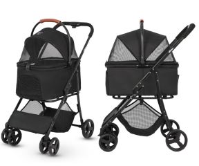 Qppet Bobbie Pet Stroller – kočárek pro psy a kočky černý, do 15 kg, skládací (8)