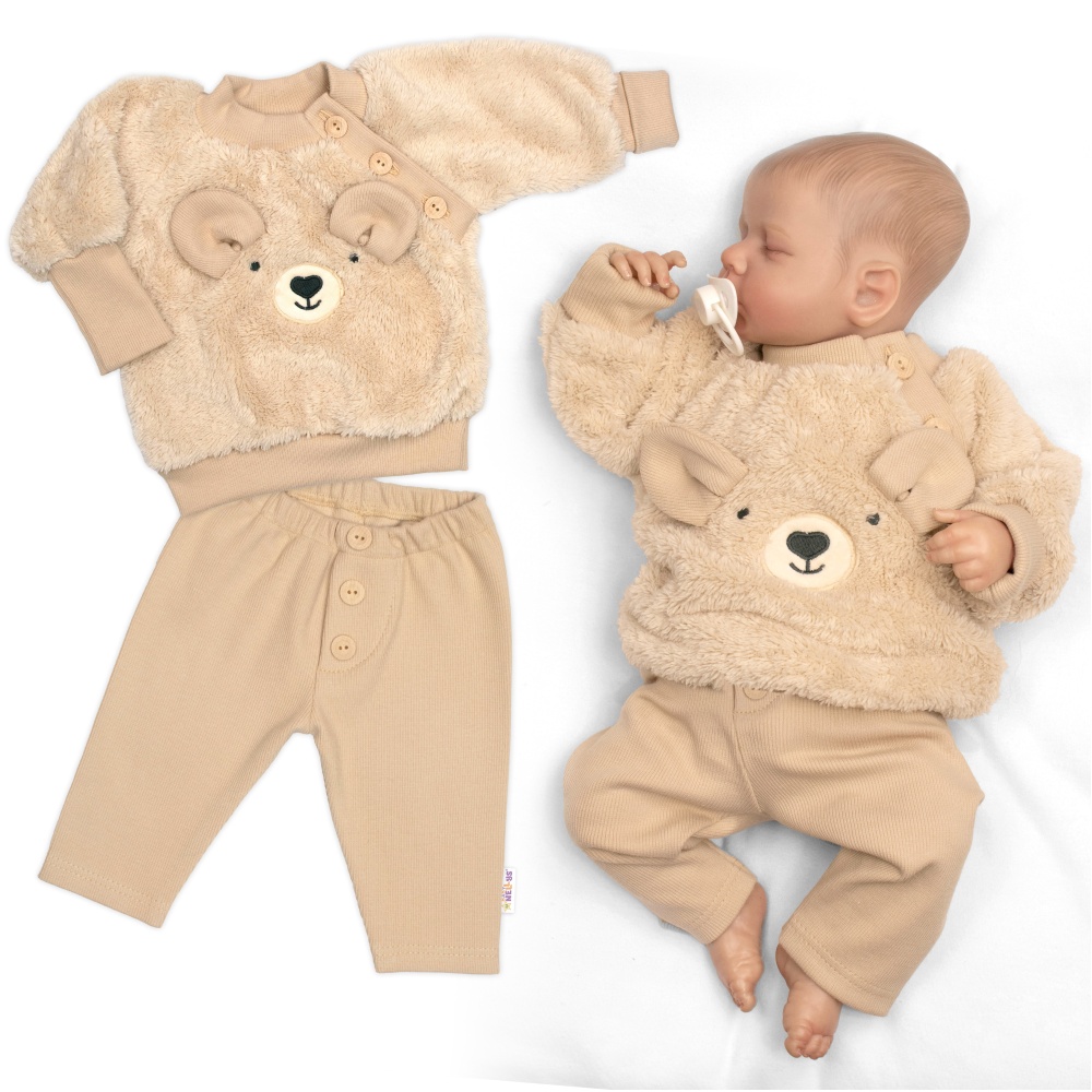 Rostoucí chlupáčková mikina a kalhoty Medvídek, 2D béžová, 68/74