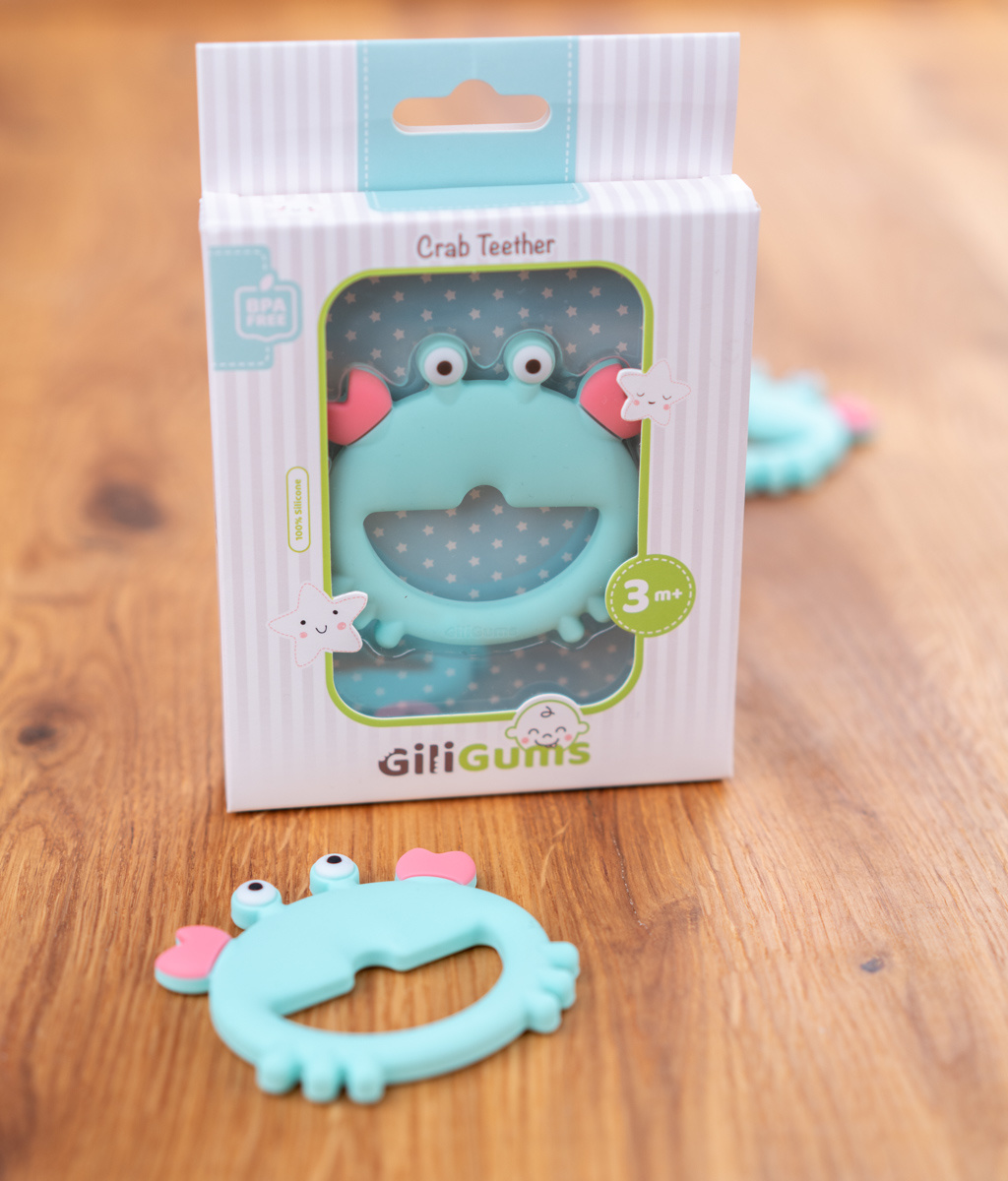 GiliGums Dětské silikonové kousátko Crab Teether, 3m+, 1 ks, mátový