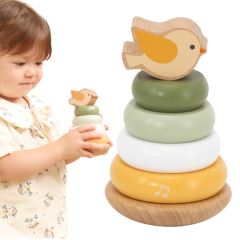 Dřevěná skládací pyramida Ptáček – edukativní hračka