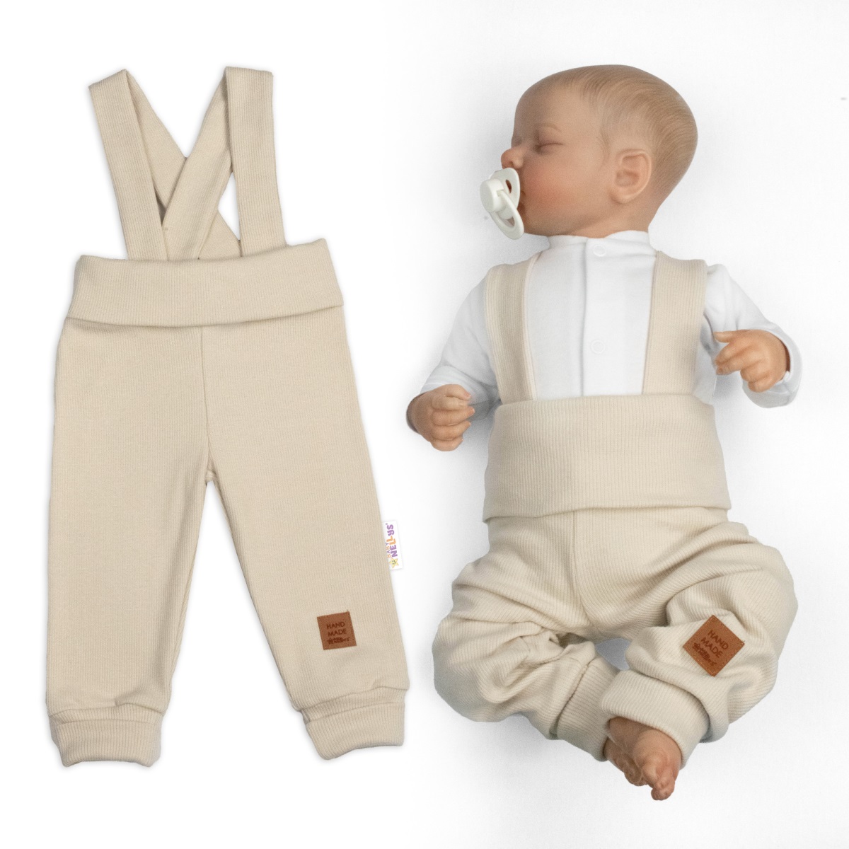 Rostoucí legíny se šlemi, žebrované s širokým pásem  - béžové, 68/74