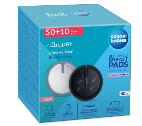 Vložky do podprsenky 3D 60 ks – prodyšné, ultraabsorpční, jednorázové, černé