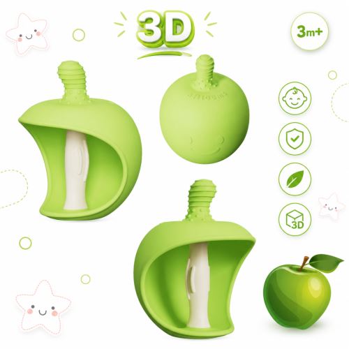 Silikonové kousátko 3D Apple, GiliGums, zelené