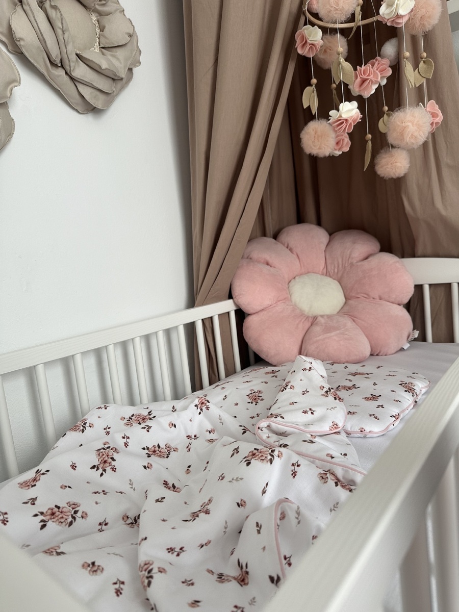 Sada do kočárku, bavlněná 2D sada, Little flowers, bílá/růžová