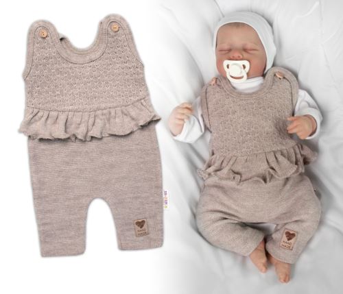 Pletené láclové kalhoty Girl s volánkem, Baby Nellys, béžové (1)