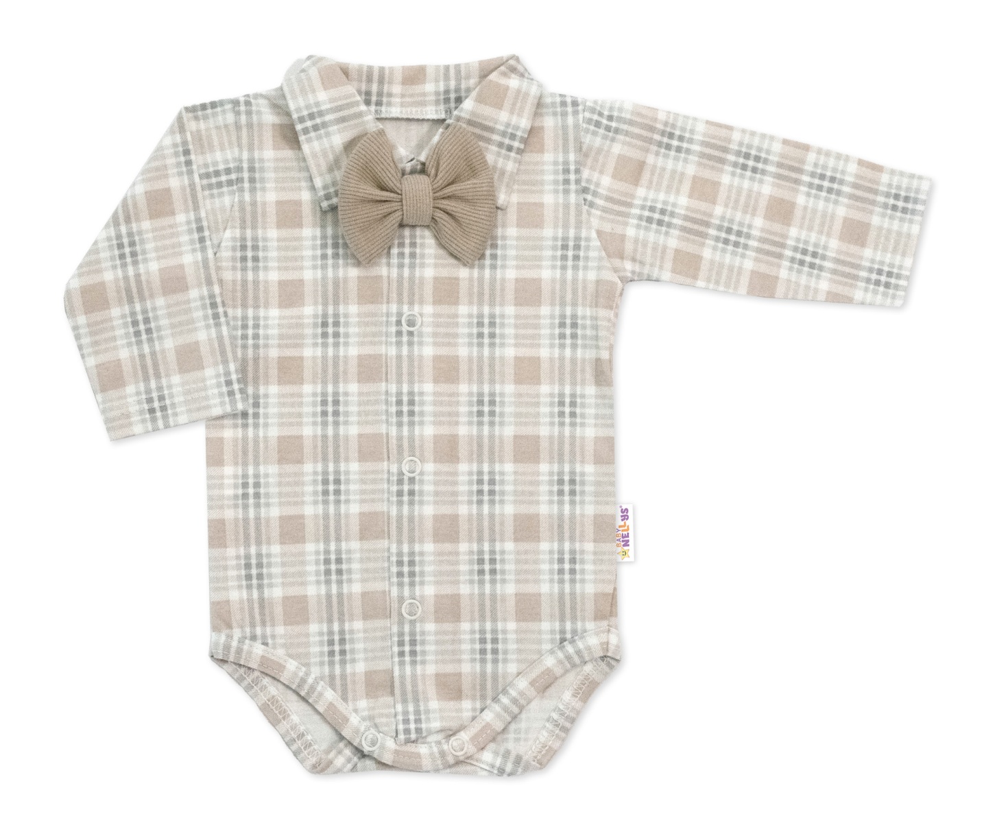 Bavlněná souprava Gentleman 3D, body, polodupačky s láclem, čepička, béžová/kostička