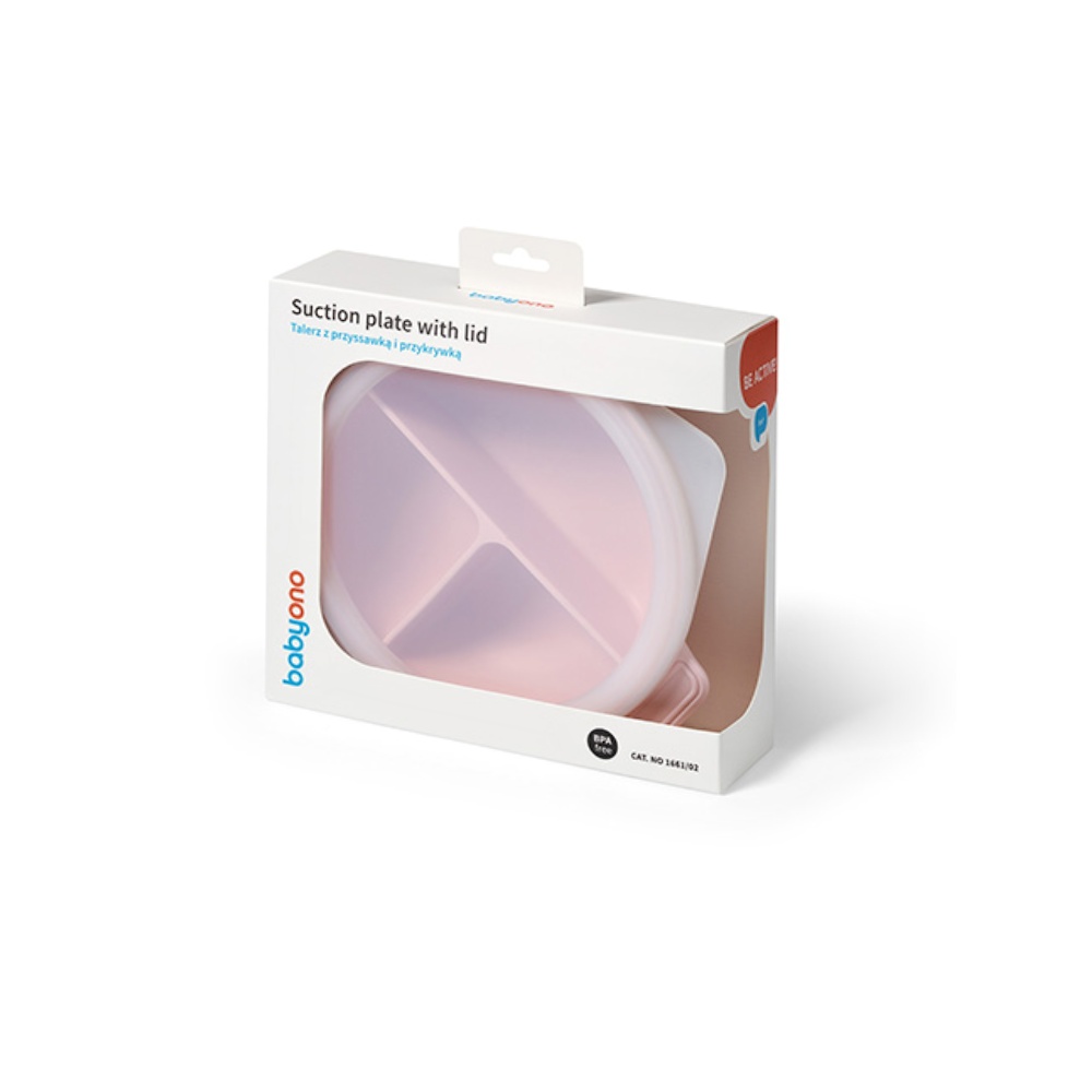 Silikonový talířek s přísavkou a víčkem  - růžový