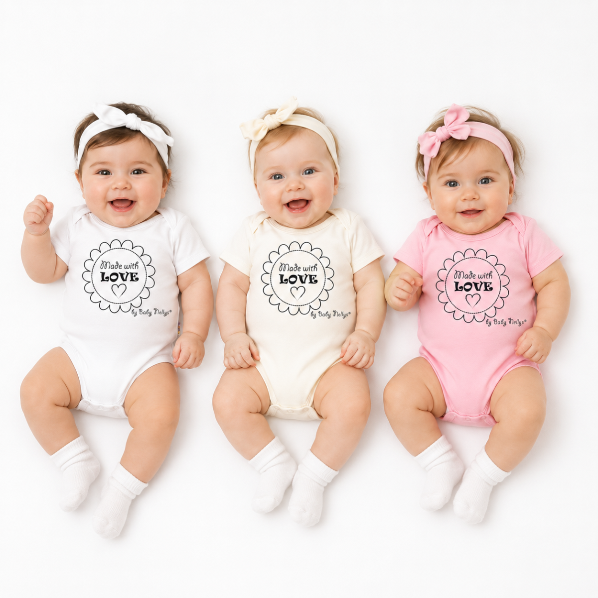 Komplet 3x body Made with love GIRL Baby Nellys, vel. 74, bílá, ecru, sv. růžová