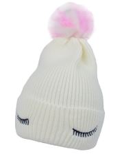 Dětská zimní čepice s bambulí Eyes, Baby Nellys - bílá, vel. 46-50 cm Dětská zimní čepice s bambulí Eyes, Baby Nellys - bílá, vel. 46-50 cm