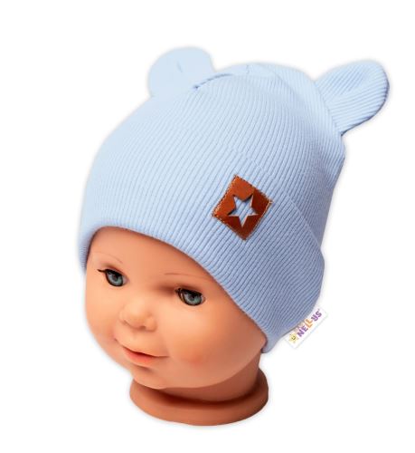 Baby Nellys Žebrovaná dvouvrstvá čepice s oušky TEDDY - sv. modrá (2)