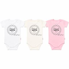 Komplet 3x body Made with love GIRL Baby Nellys,  bílá, ecru, sv. růžová