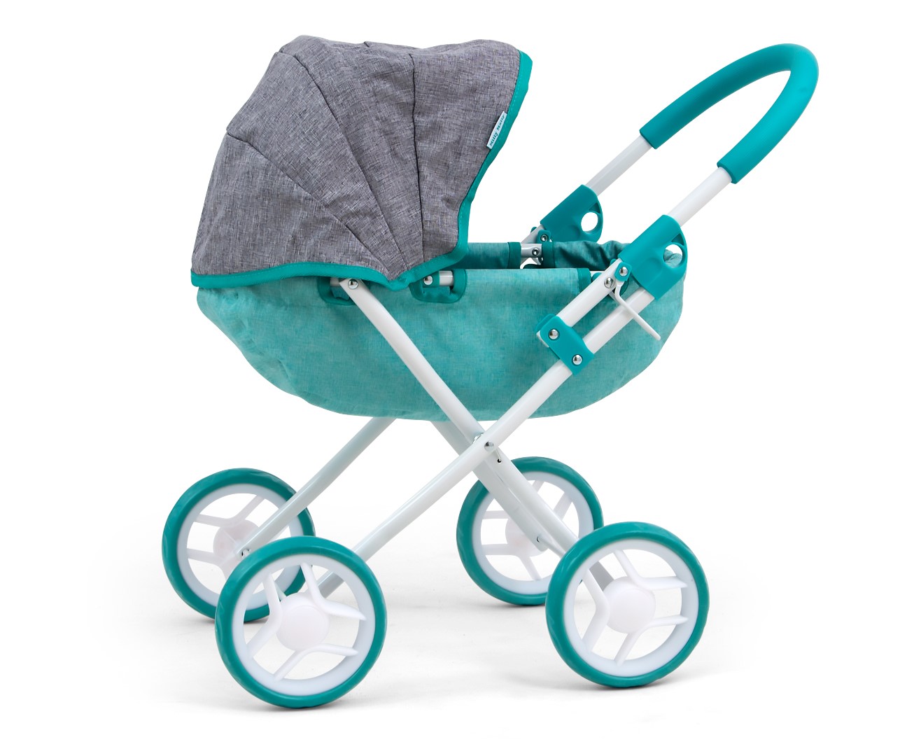 Kočárek pro panenky  Dori – hluboký kočárek pro panenku - šedý, tyrkys