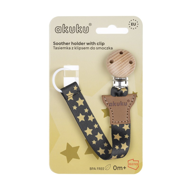 Řetízek na dudlík s klipem Star - černá/zlatá