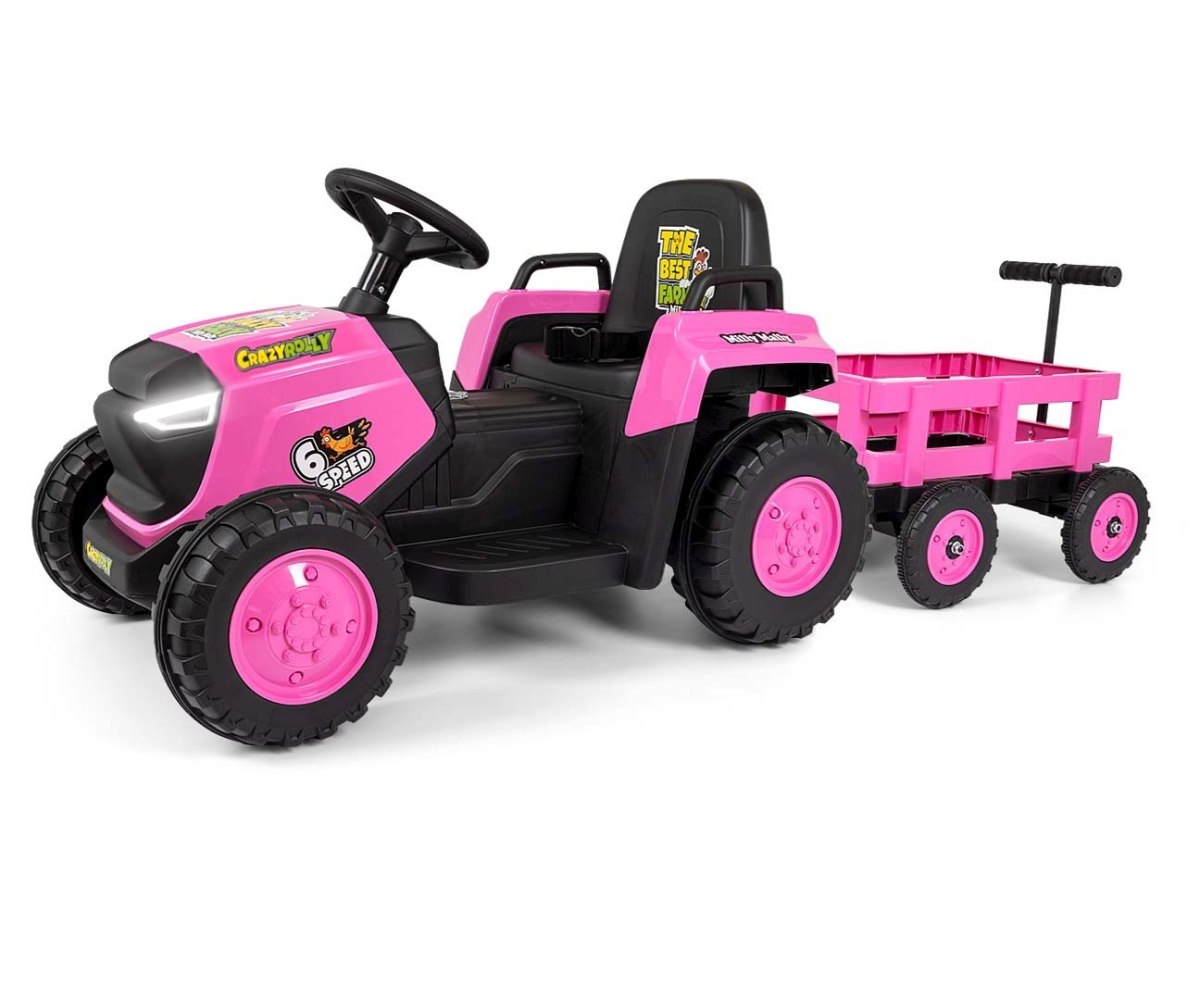 Elektrický traktor s přívěsem Rolly 12V, dětské autíčko na akumulátor, růžový