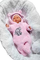 Baby Nellys Chlupáčkový overálek s kapucí, Cute Bunny - světle růžový (1)