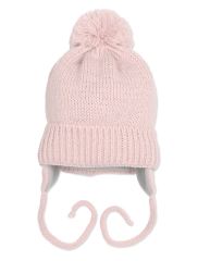 Zimní čepička s šálou - NATURE, 0-6m - pudrově růžová (1)