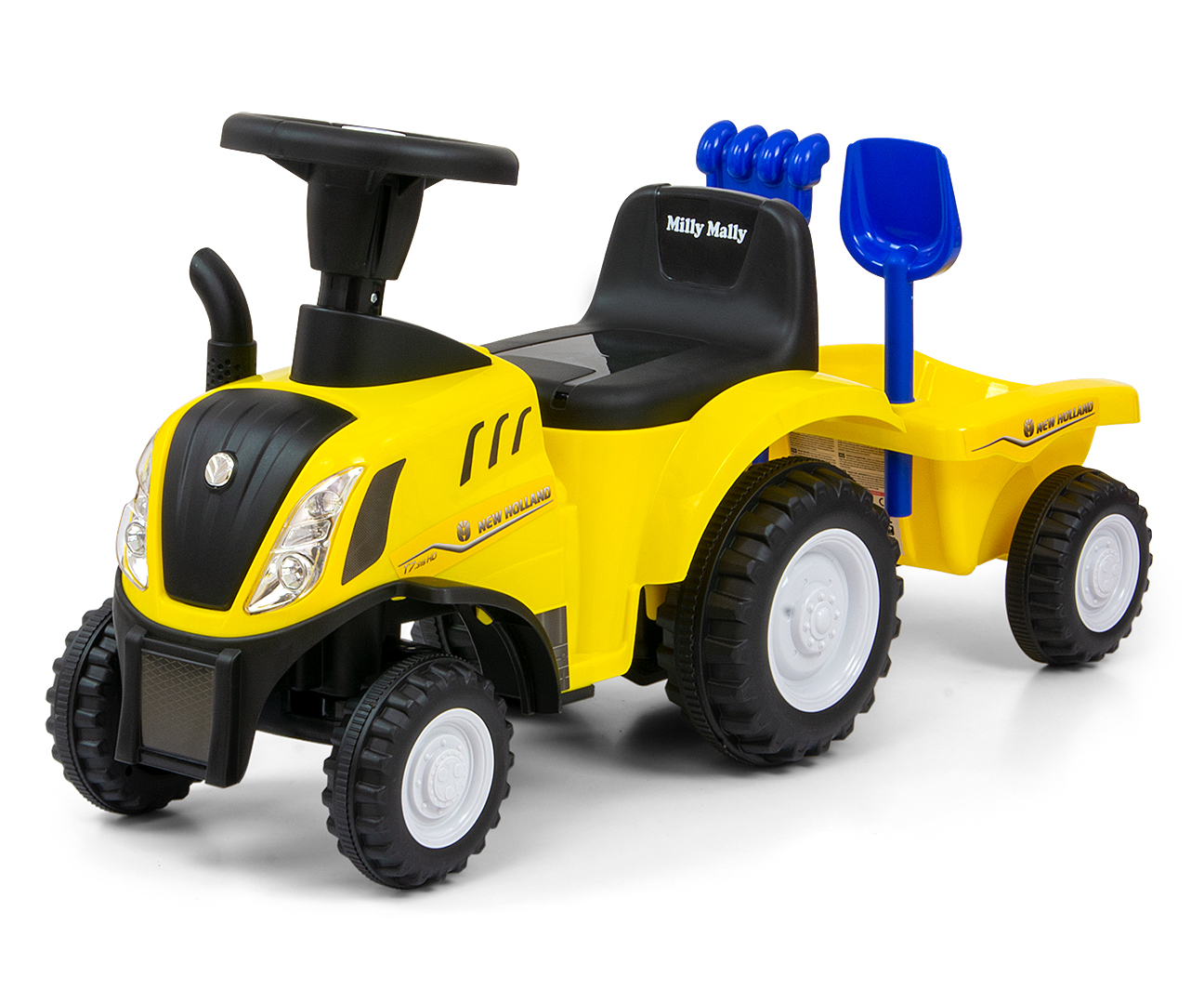 Dětský traktor odrážedlo New Holland s přívěsem - žlutý