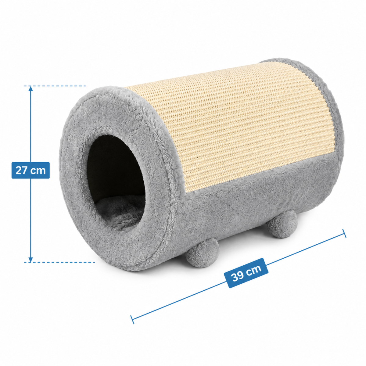 Škrabadlo pro kočky 3v1 s pelíškem a sisalem, hrací válec O 27 × 39 cm - šedé
