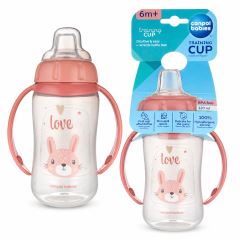 Tréninkový hrnek s měkkým silikonovým pítkem 320 ml, netekoucí, růžový (1)