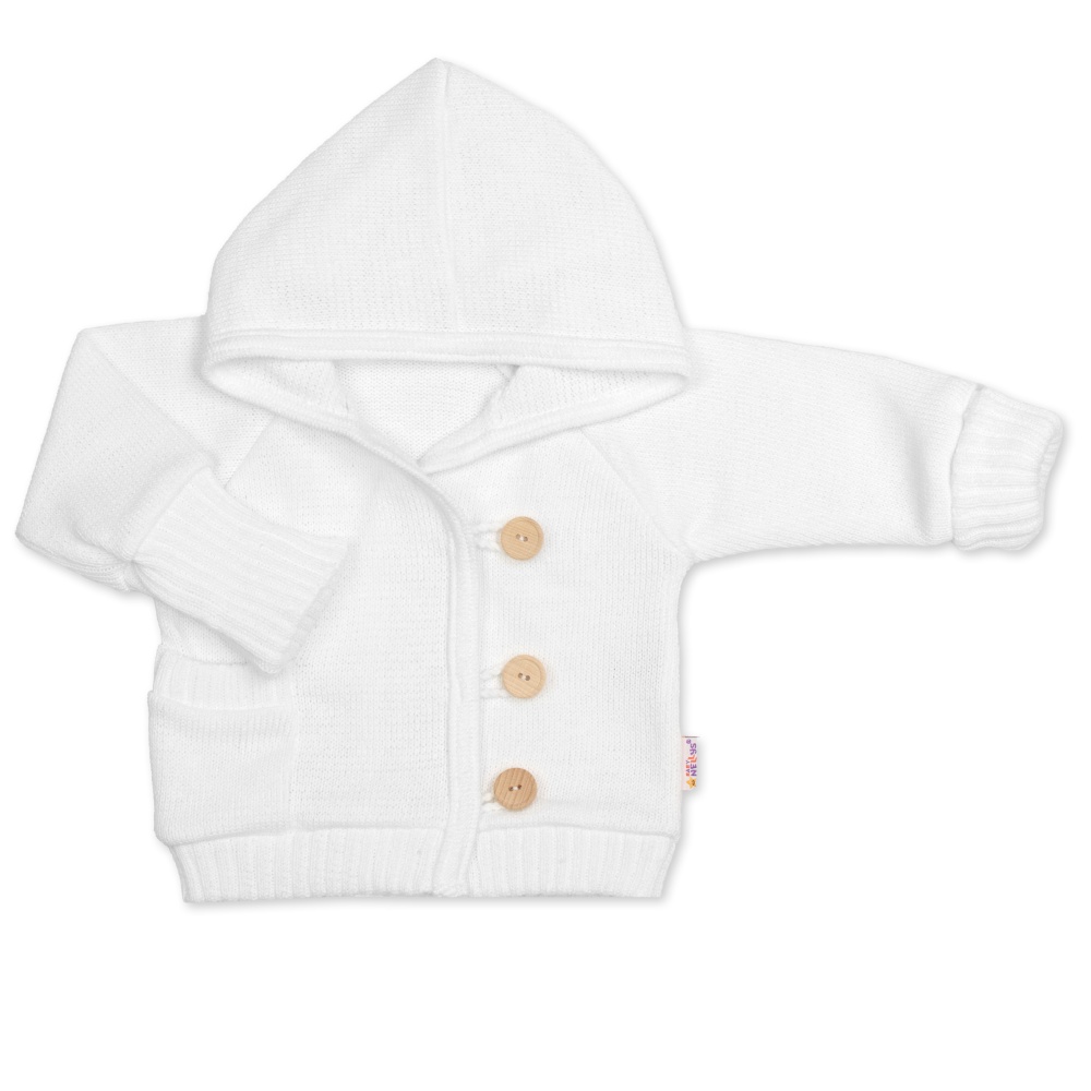 Rostoucí pletený svetřík s kapucí, zapínání knoflíčky - bílý, vel. 68/74