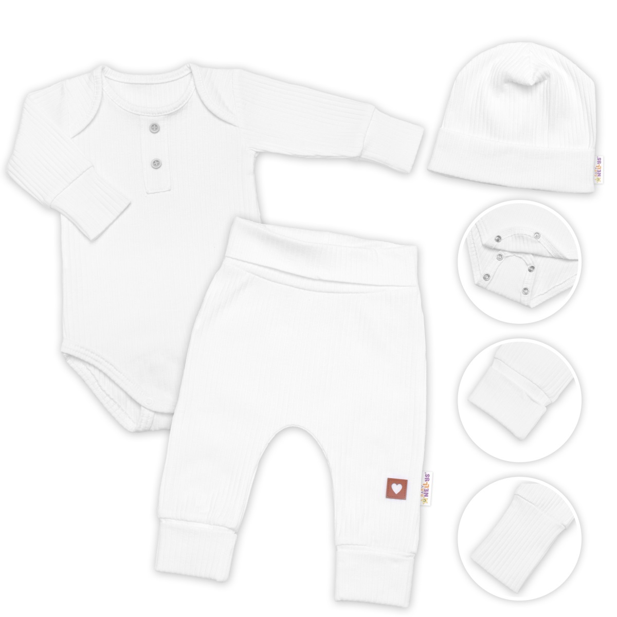 Žebrovaná rostoucí souprava 3D, Baby Boy - bílá