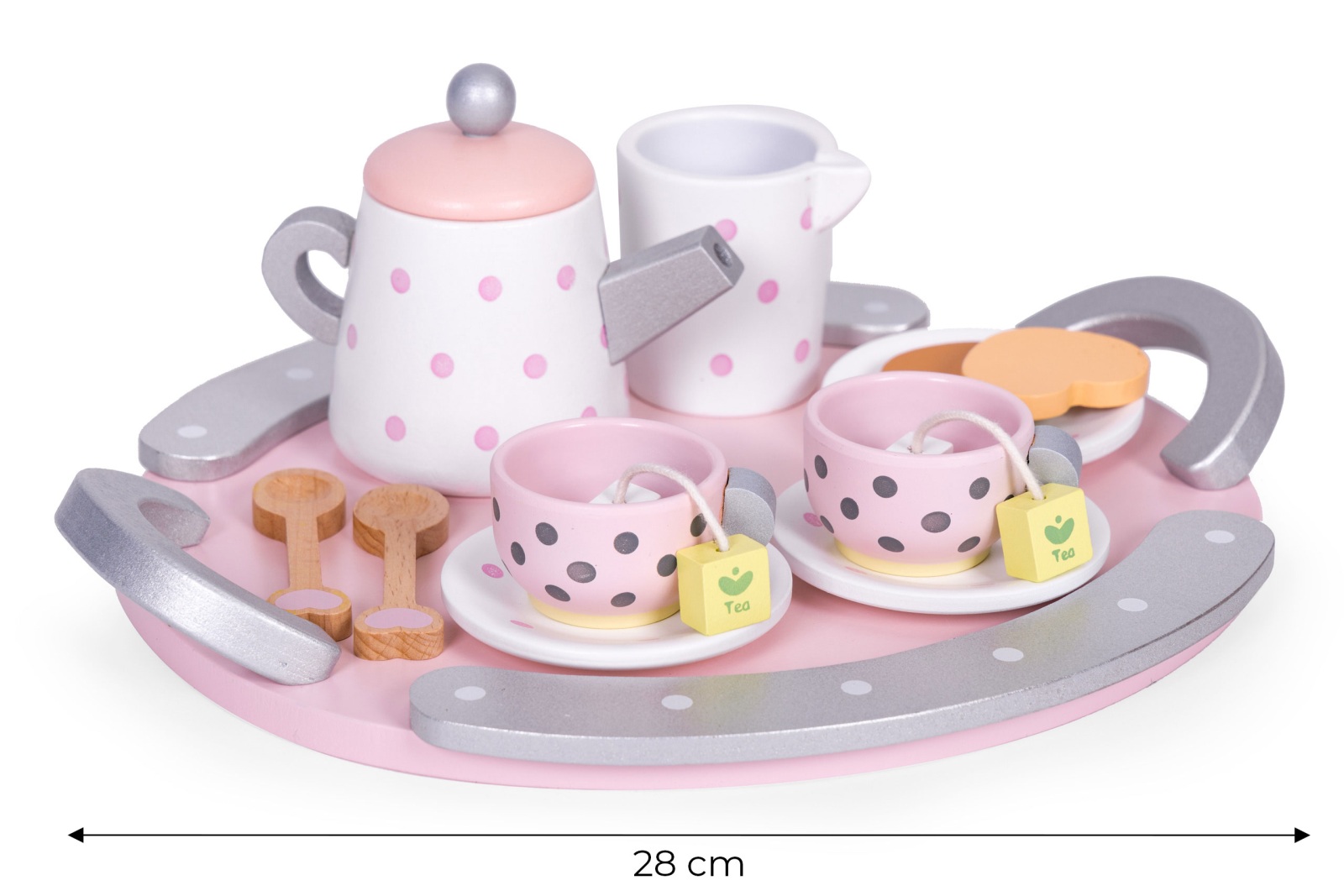 Dětská dřevěná čajová sada s šálky a  konvičkou,15 dílů