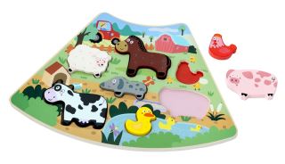 Dřevěné puzzle Veselá farma propojitelné, 7 dílů (2)