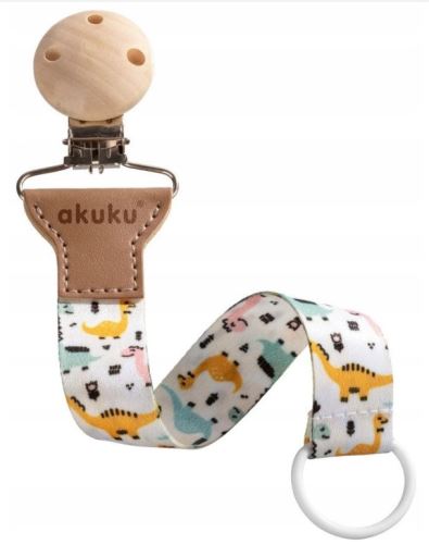 Řetízek na dudlík s klipem Akuku, Dino, žlutá, bílá