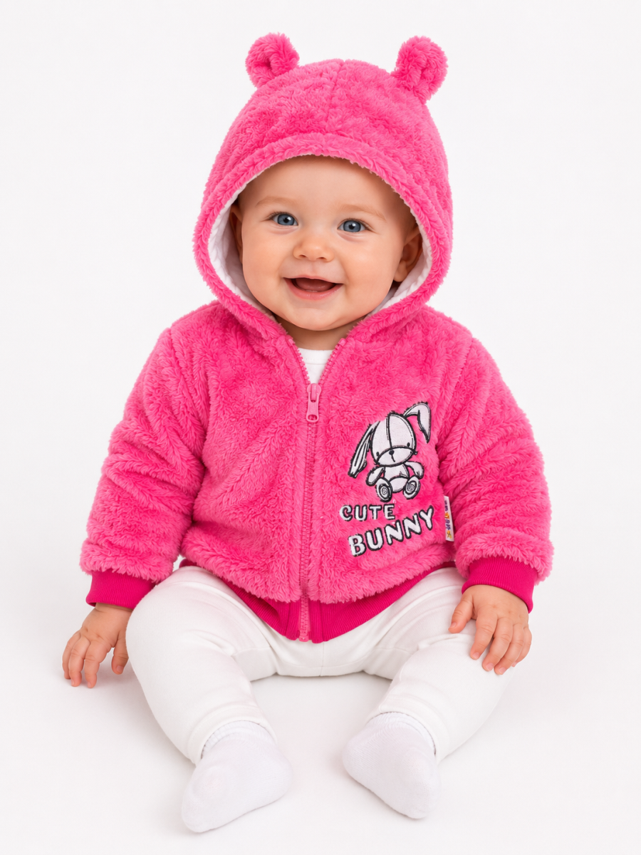 Zimní kabátek chlupáčková bundička s kapucí Cute Bunny Baby Nellys - malinová