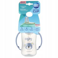 Tréninkový hrnek s měkkým silikonovým pítkem 320 ml, netekoucí, modrý