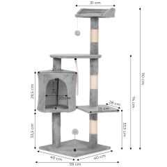 Kočičí škrabadlo 110 cm s pelíškem a domečkem – šedé (8)