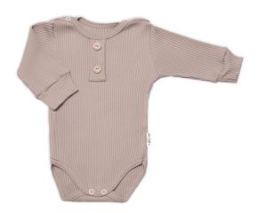Baby Nellys 3-dílná žebrovaná soupr. Hand Made, body, tepláčky a čepička, béžová (2)