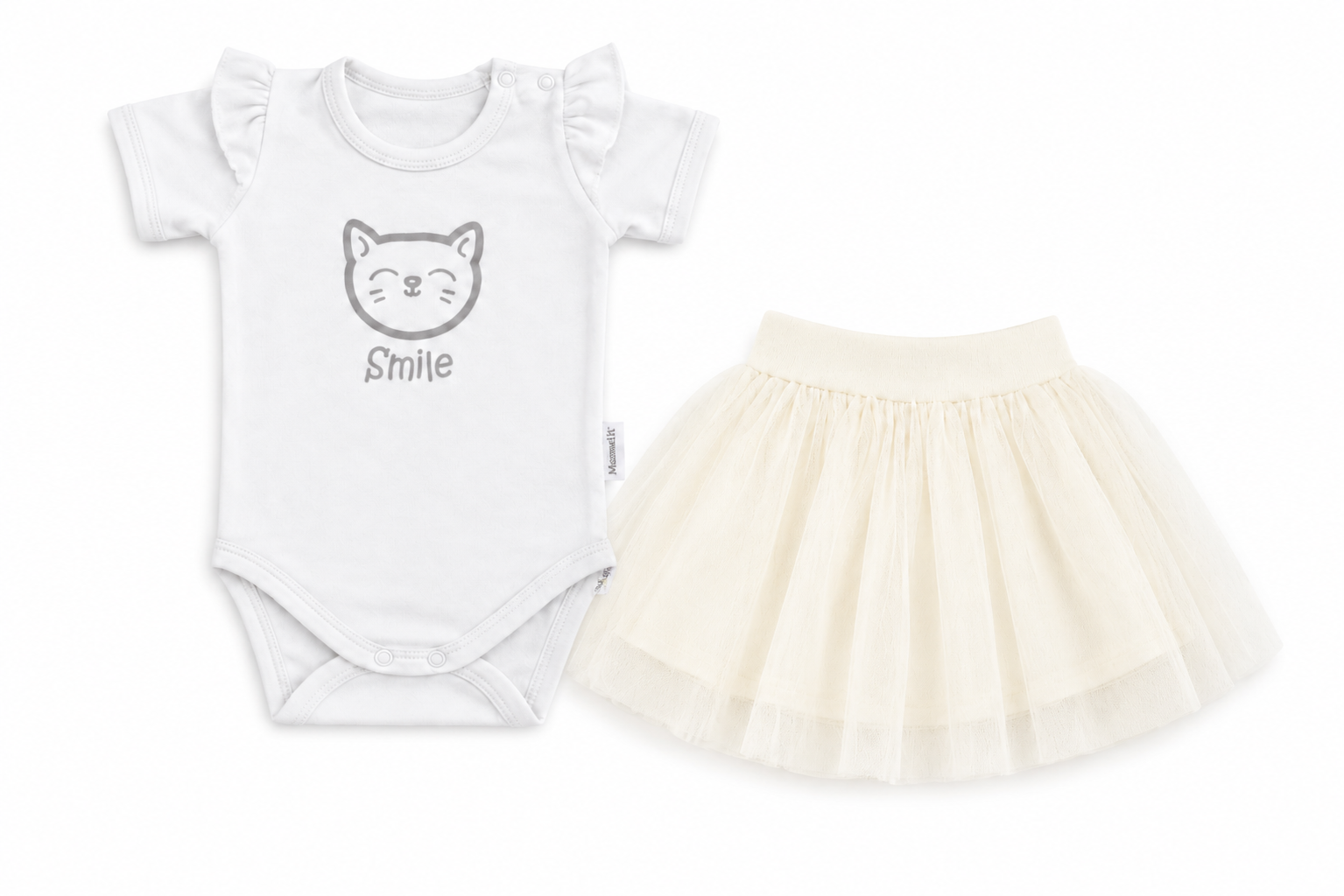 2D sada - body kr. rukáv Cat + tutu suknička cream, vel. 86
