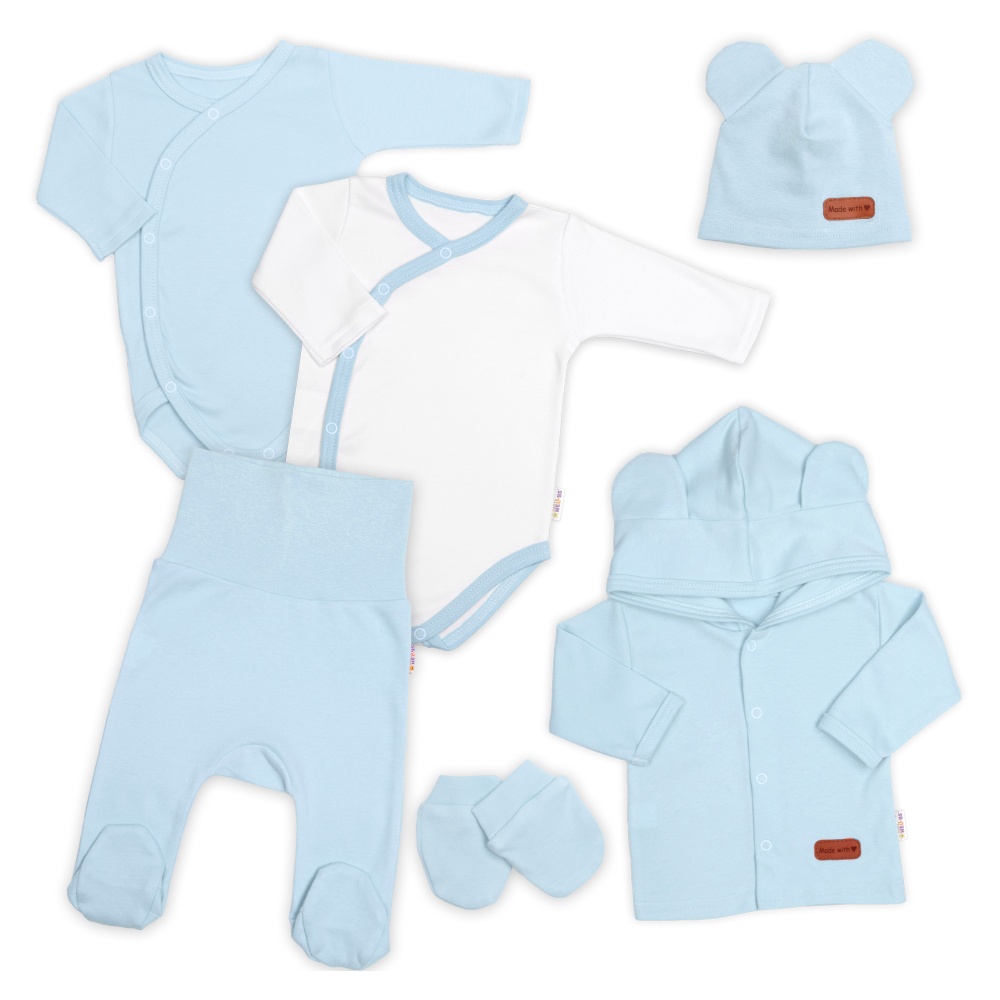 Bavlněná souprava pro miminko do porodnice 6D, Made with love, baby blue, vel. 56